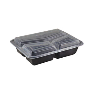 Black Microwavable Rect. Cont. 3 Comp + M/W Lid