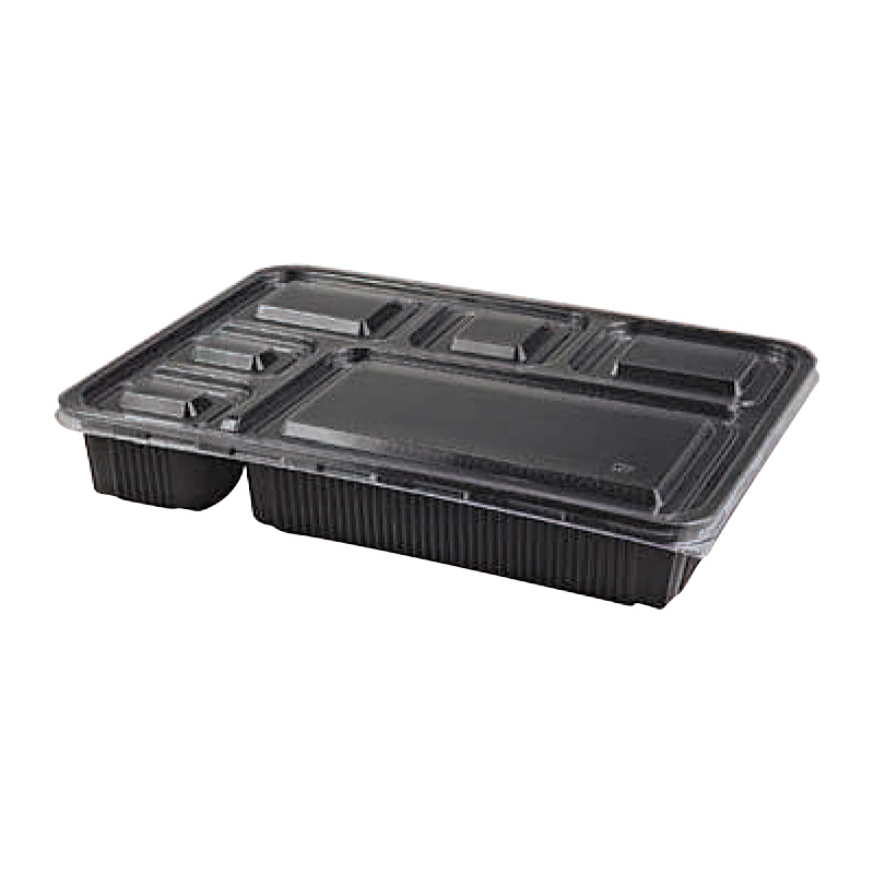 Black Microwavable Rect. Cont. 6 Comp + Clear Lid