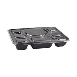 Black Rect Microwavable Cont. 8 Comp + Clear Lid