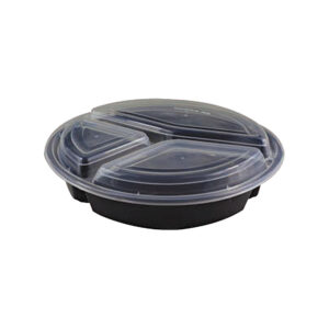 Black Round Microwavable Cont. 3 Comp + M/W Lid