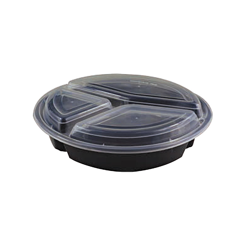 Black Round Microwavable Cont. 3 Comp + M/W Lid